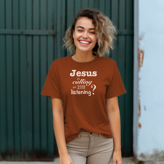 Jesus is calling are you listening? (White Lettering) Heavy Cotton Tee