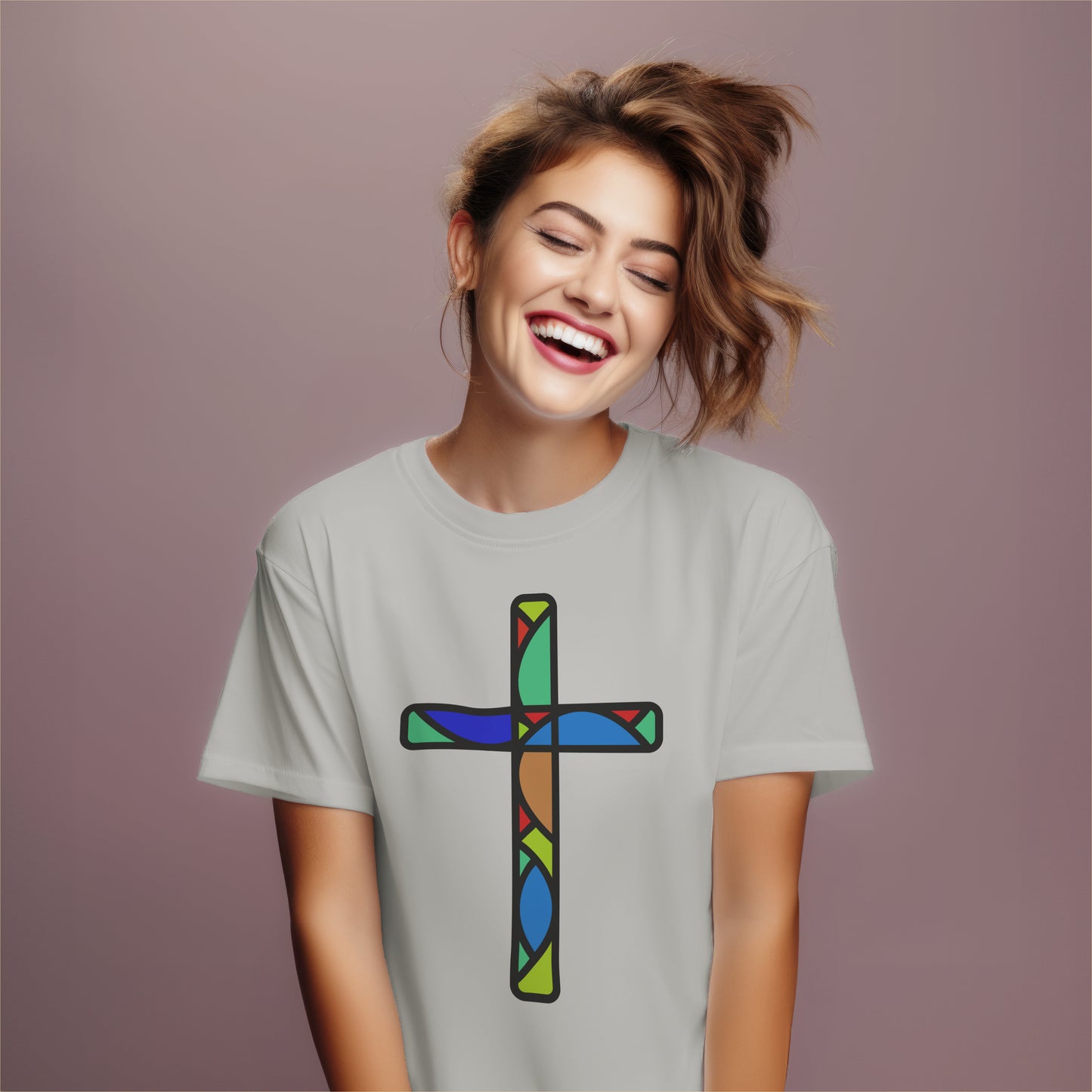 Stained Glass Cross Heavy Cotton Tee