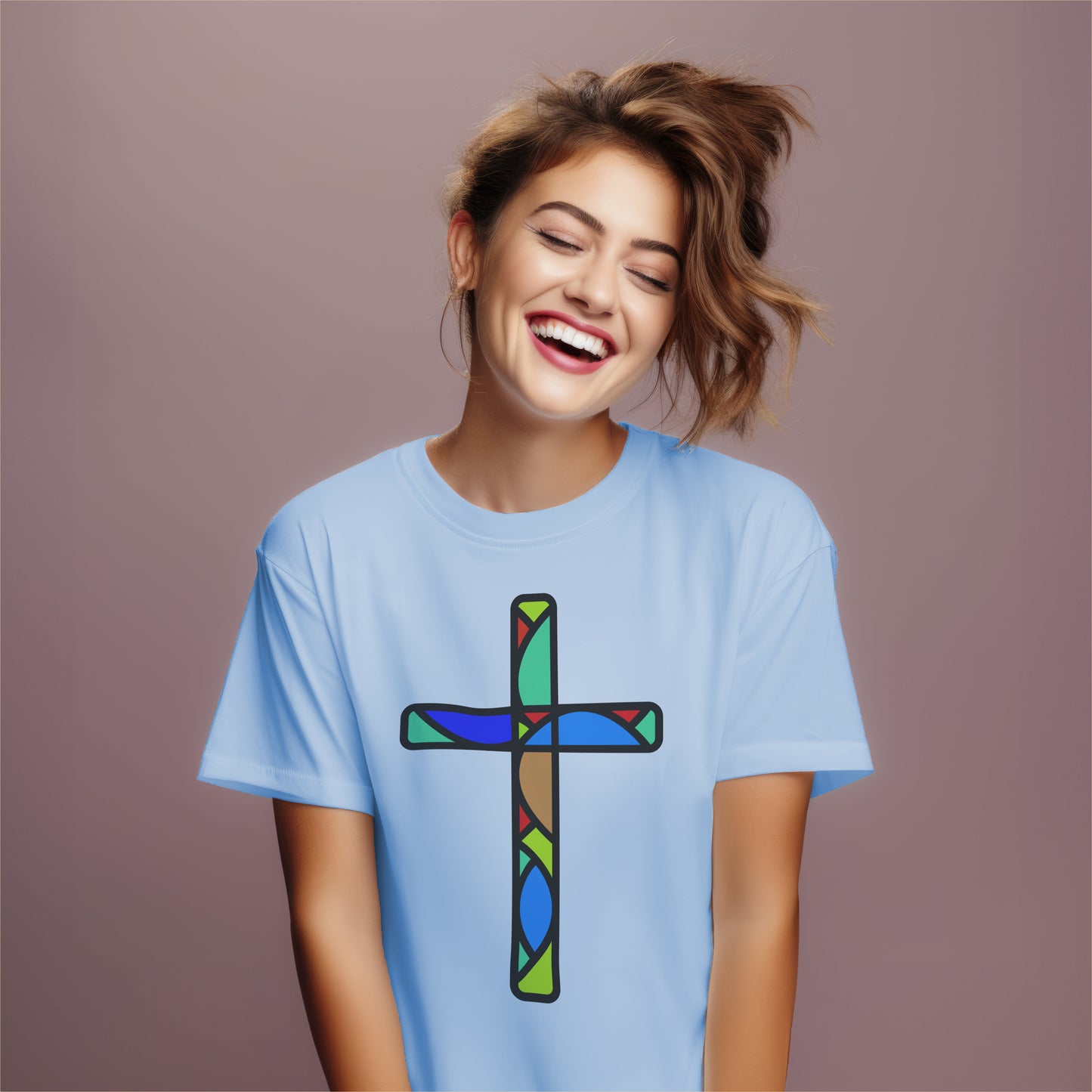 Stained Glass Cross Heavy Cotton Tee