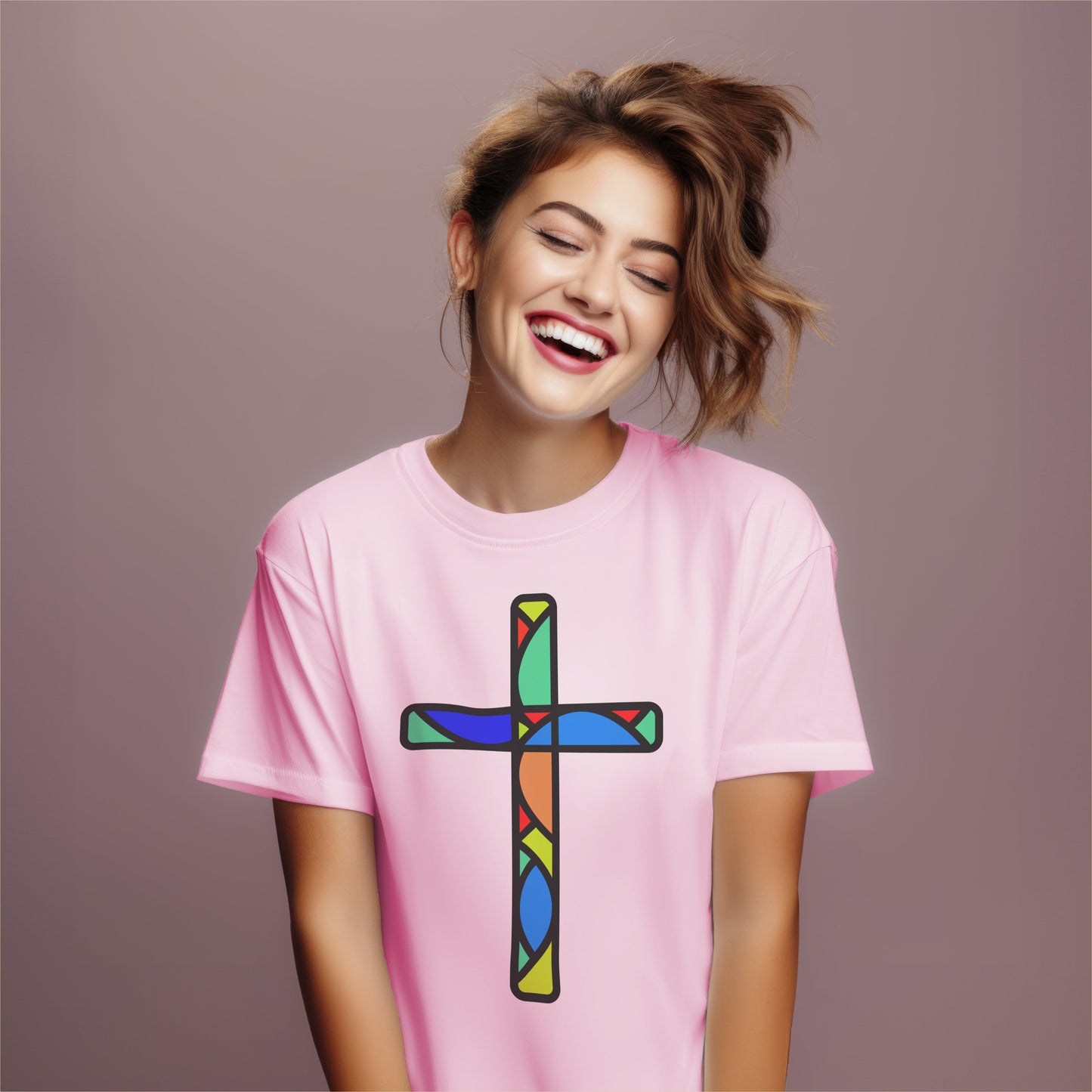 Stained Glass Cross Heavy Cotton Tee