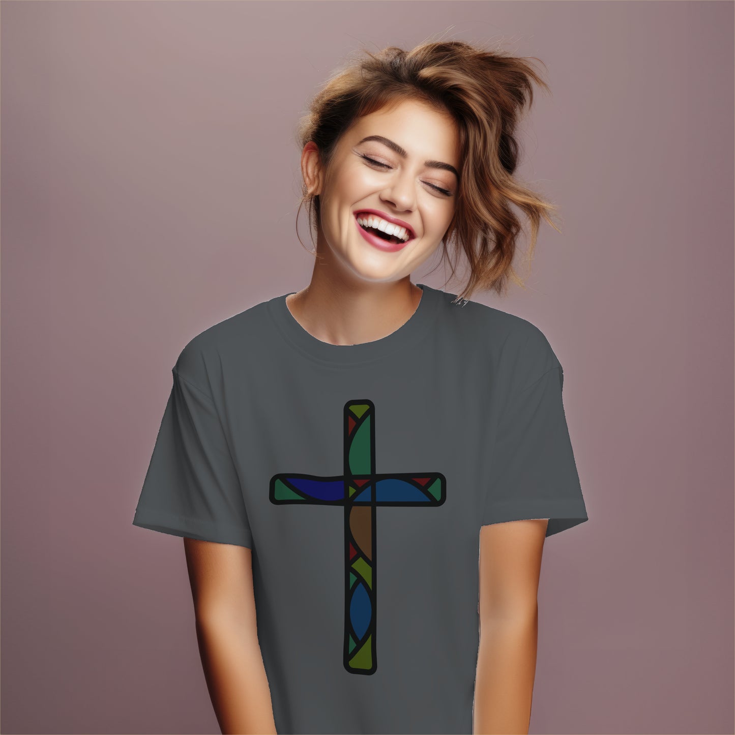 Stained Glass Cross Heavy Cotton Tee