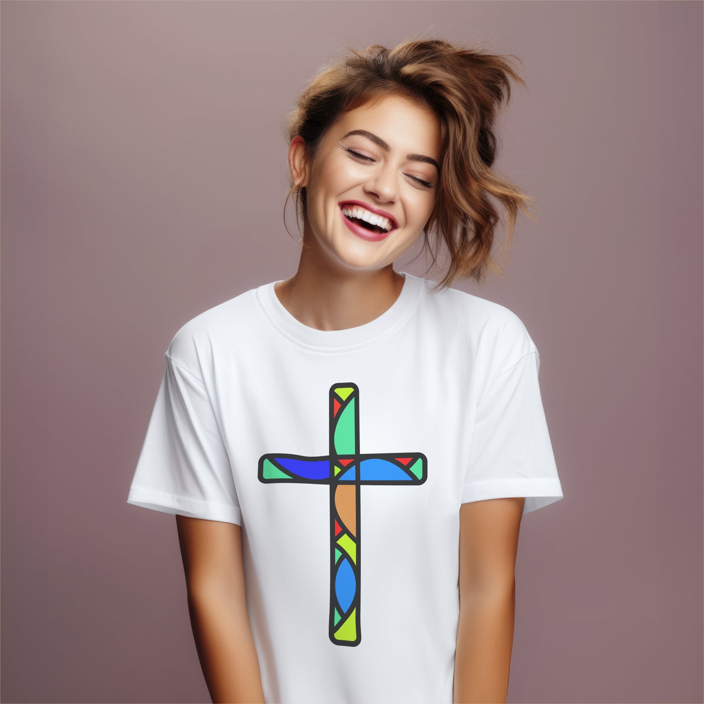 Stained Glass Cross Heavy Cotton Tee